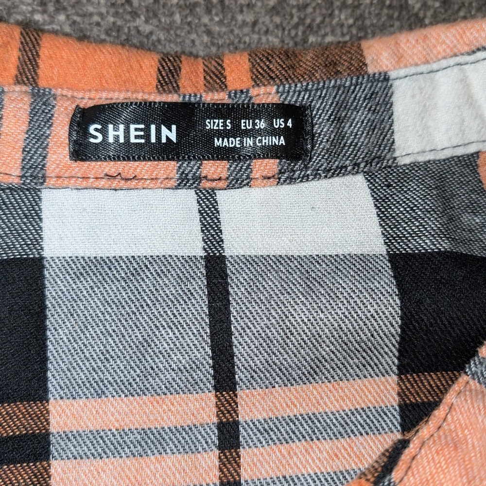 SHEIN Orange and Black Plaid Button Down Shirt